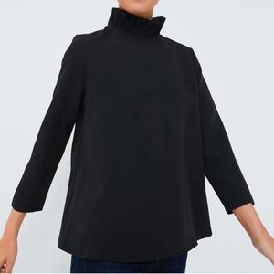 Tuckernuck Faye Ruffle Collar Blouse Black XXL Contemporary Office Modest Chic